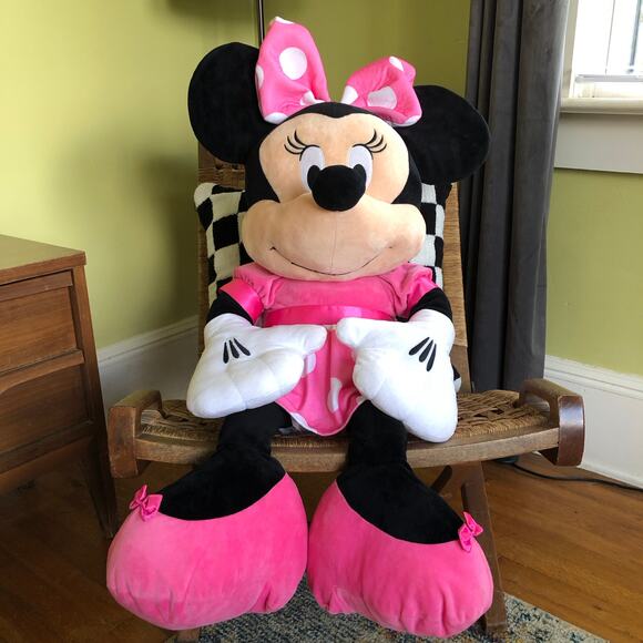Disney Baby Minnie Mouse Jumbo Plush 36in 2012 Pink Polka Dot Bow Nursery Decor - Picture 1 of 11